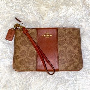 COACH Small Signature Canvas & Leather Wristlet